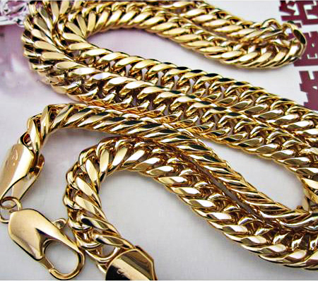 Heavy 18k Yellow Gold Filled 9mm Double curb Euro Link Chain Necklace 60cm 100g TD-9999 รูปที่ 1