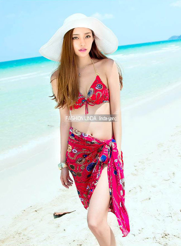 ชุดว่ายน้ำทูพีซพิมพ์ลาย บิกินี่ พร้อมผ้าคลุมเข้าชุด รูปที่ 3