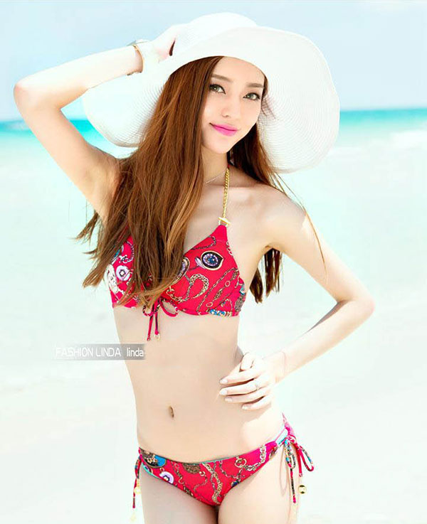 ชุดว่ายน้ำทูพีซพิมพ์ลาย บิกินี่ พร้อมผ้าคลุมเข้าชุด รูปที่ 4