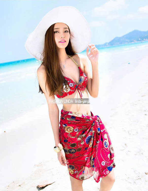 ชุดว่ายน้ำทูพีซพิมพ์ลาย บิกินี่ พร้อมผ้าคลุมเข้าชุด รูปที่ 2