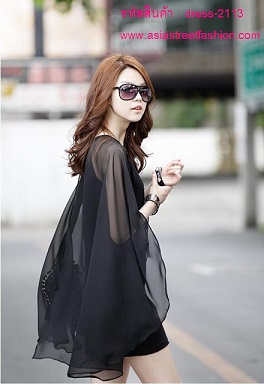 พร้อมส่ง ชุดเดรสแฟชั่นเกาหลี สีดำ ผ้า COTTON ตัดต่อผ้าชีฟอง  รูปที่ 4