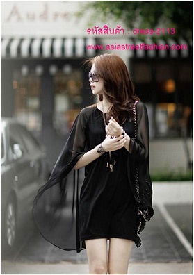 พร้อมส่ง ชุดเดรสแฟชั่นเกาหลี สีดำ ผ้า COTTON ตัดต่อผ้าชีฟอง  รูปที่ 6