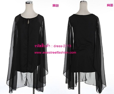 พร้อมส่ง ชุดเดรสแฟชั่นเกาหลี สีดำ ผ้า COTTON ตัดต่อผ้าชีฟอง  รูปที่ 5