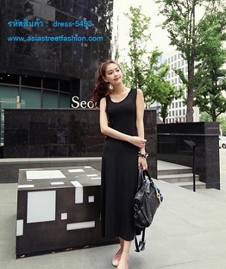 พร้อมส่ง เดรสยาว ผ้าคอตตอน สีดำ แขนกุด ใส่เที่ยว ใส่ทำงาน รูปที่ 6
