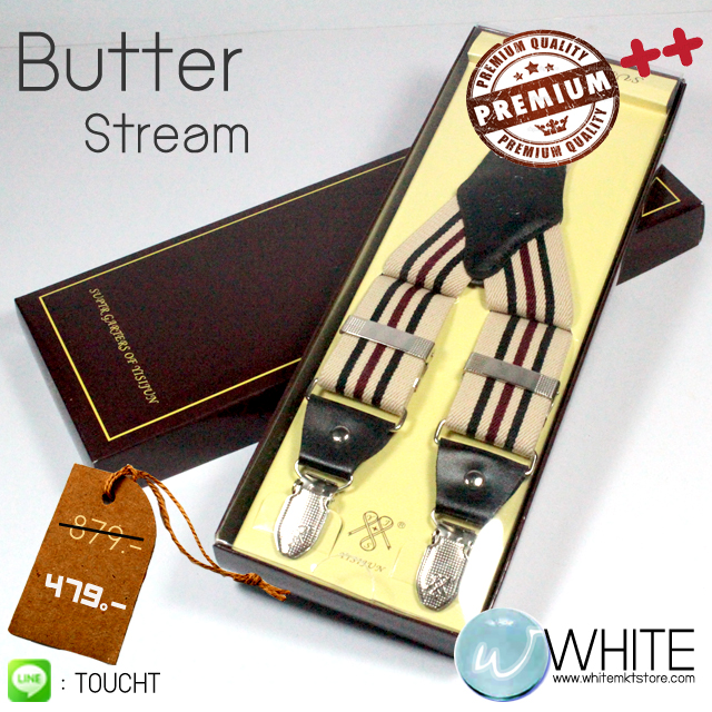 Butter Stream - สายเอี้ยม Suspenders สายสีครีม ลายดำ แดงเข้ม ขนาดสาย กว้าง 3.5 เซนติเมตร รูปที่ 1