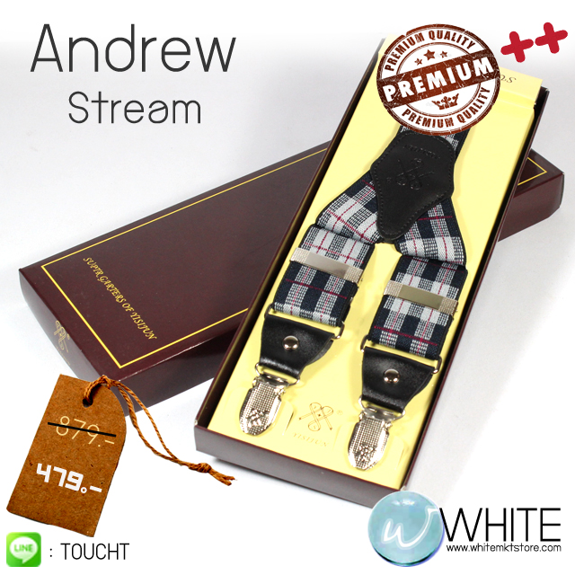 Andrew Stream - สายเอี้ยม (Suspenders) สายสีกรมท่าเทา ลายน้ำเงิน เทา แดง ขนาดสาย กว้าง 3.5 เซนติเมตร รูปที่ 1