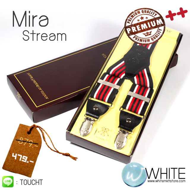 Mira Stream - สายเอี้ยม (Suspenders) สายสีแดงดำ ลายเส้นแดง ดำ ขาว ขนาดสาย กว้าง 3.5 เซนติเมตร รูปที่ 1