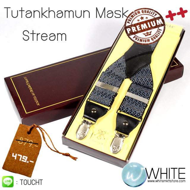 Tutankhamun Mask Stream - สายเอี้ยม (Suspenders) สายสีน้ำเงินเข้ม ลายจุดน้ำเงินเข้ม จุดดำ จุดขาว ขนาดสาย กว้าง 3.5 เซนติ รูปที่ 1