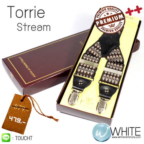 Torrie Stream - สายเอี้ยม (Suspenders) สายสีน้ำตาลเข้ม ลายข้าวหลามตัดครีม จุดดำ ขนาดสาย กว้าง 3.5 เซนติเมตร รูปที่ 1