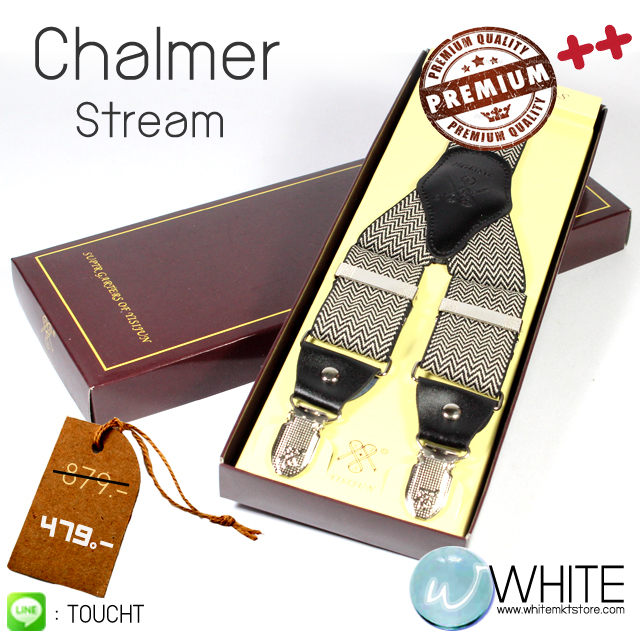 Chalmer Stream - สายเอี้ยม (Suspenders) สายสีครีม ซิกแซกแนวขวาง ดำ ครีม ขนาดสาย กว้าง 3.5 เซนติเมตร รูปที่ 1
