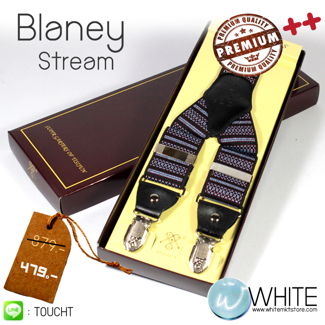 Blaney Stream - สายเอี้ยม (Suspenders) สายสีดำฟ้า ลายขวางฟ้า ดำ แดง ขนาดสาย กว้าง 3.5 เซนติเมตร รูปที่ 1