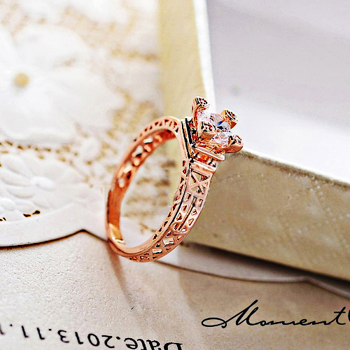 Size O 18k 18ct Rose Gold GP Wedding Crystal Lab Diamond Ring TD-14 รูปที่ 1