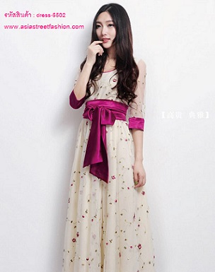 พร้อมส่ง  เดรสยาว ออกงาน ใส่ไปงานแต่งงาน สีครีม สวยๆ น่ารัก  รูปที่ 5
