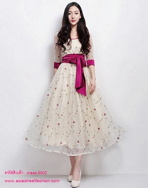 พร้อมส่ง  เดรสยาว ออกงาน ใส่ไปงานแต่งงาน สีครีม สวยๆ น่ารัก  รูปที่ 6