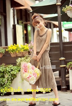 พร้อมส่ง ชุดเดรสยาว สีน้ำตาล  ใส่ทำงาน ใส่เที่ยว น่ารักๆ รูปที่ 4