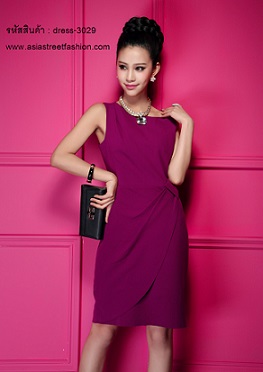 พร้อมส่ง ชุดเดรสทํางาน แฟชั่น สีม่วง แขนกุด ออกงานได้ สวยๆ รูปที่ 6