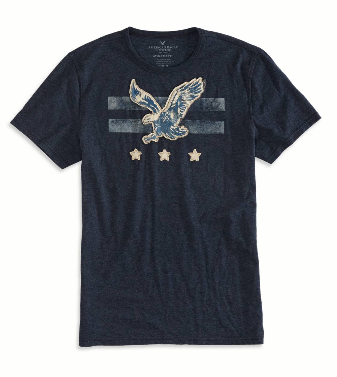 เสื้อยืดแฟนชั่นผู้ชาย American Eagle APPLIQUE GRAPHIC T-SHIRT – FLEET NAVY รูปที่ 3