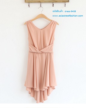 พร้อมส่ง ชุดเดรส สีแอพพริคอท ผ้าชีฟอง ใส่ทำงาน ใส่เที่ยว รูปที่ 5