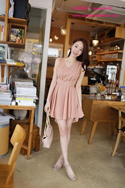 พร้อมส่ง ชุดเดรส สีแอพพริคอท ผ้าชีฟอง ใส่ทำงาน ใส่เที่ยว รูปที่ 6