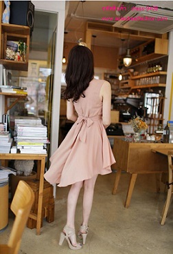 พร้อมส่ง ชุดเดรส สีแอพพริคอท ผ้าชีฟอง ใส่ทำงาน ใส่เที่ยว รูปที่ 3