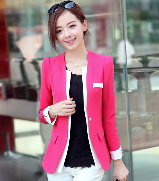 เสื้อสูท แฟชั่นเกาหลีสีหวานสวยคอวีใหม่น่ารัก นำเข้า ไซส์M พร้อมส่งSJ1346 ราคา1300บาท รูปที่ 1