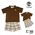 เสื้อโปโลสีน้ำตาล พร้อมกางเกงขาสั้นลายสก๊อต (Timberland)