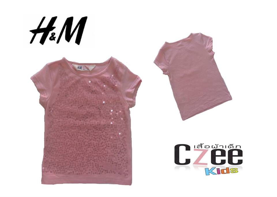 เสื้อผ้าเด็ก เสื้อยืดปักลาย คริสตัล สีชมพูอ่อน (H&M) รูปที่ 1