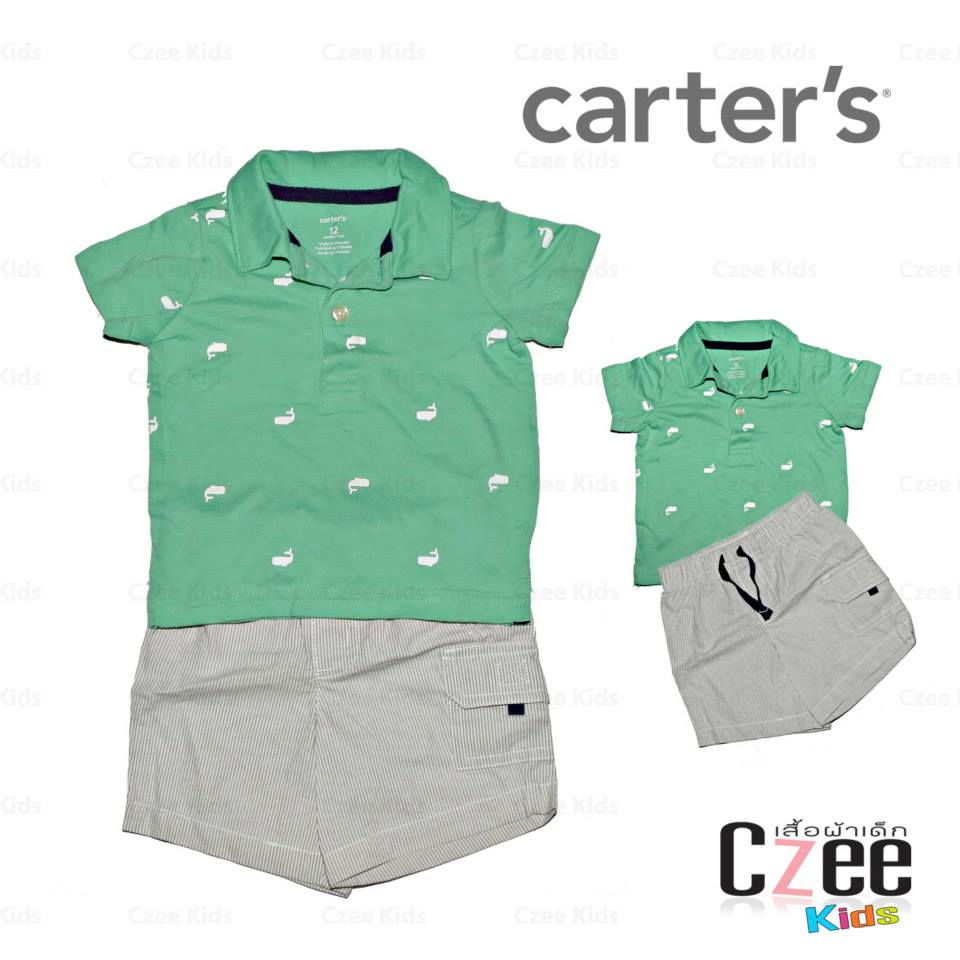 เสื้อผ้าเด็ก เสื้อเชิ้ตสีเขียว ลายปลาวาฬ  พร้อมกางเกงขอบยางยืด (Carter's)   รูปที่ 1