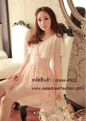 พร้อมส่ง ชุดเดรสแฟชั่นผ้าชีฟอง สีชมพู ใส่ทำงาน ลายดอกไม้ รูปที่ 4
