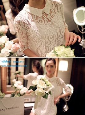 พร้อมส่ง เดรสคอปก ผ้าลูกไม้ สีขาว น่ารัก ใส่ทำงาน ใส่ออกงาน รูปที่ 3