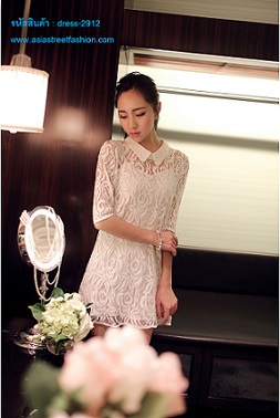 พร้อมส่ง เดรสคอปก ผ้าลูกไม้ สีขาว น่ารัก ใส่ทำงาน ใส่ออกงาน รูปที่ 6