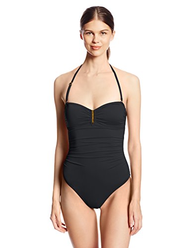 Swimsuit Calvin Klein Women's Solid Shirred Underwire Bandeau Maillot One Piece Swimsuit (Type one Piece) รูปที่ 1