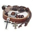 Generic Antique Retro Cross Leather Bracelet with Bead Charm Adjustable Wirstband ( Antique )