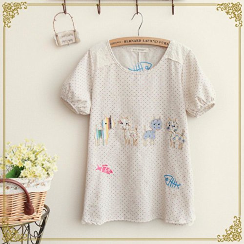 Women's Embroidery Animal Sticking Cloth T-shirt Size ( Fengbay Knit tee ) รูปที่ 3