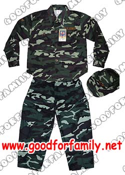 ชุดทหารเด็ก สีเขียว เสื้อแขนยาว กางเกงขายาว หมวก สีไม่ตก เสื้อทหารเด็ก กางเกงทหารเด็ก เสื้อผ้าเด็ก รหัส setsol036,037 รูปที่ 1