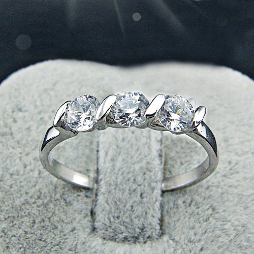 Size R1/2 TD-271 18k 18ct White gold GP Band Wedding Crystal Lab Diamond Ring รูปที่ 1