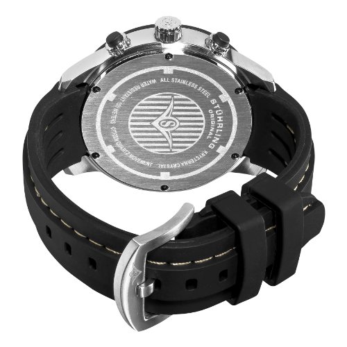 Stuhrling Original Men's 268.332D62 Champion Victory Quartz Chronograph Date Silver Dial Black Rubber Strap Watch รูปที่ 4