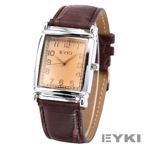 EYKI Classic Rectangle Dial Brown Leather Band Men's Couple Dress Wrist Watch EKI059 รูปที่ 7