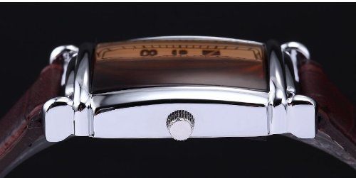 EYKI Classic Rectangle Dial Brown Leather Band Men's Couple Dress Wrist Watch EKI059 รูปที่ 5