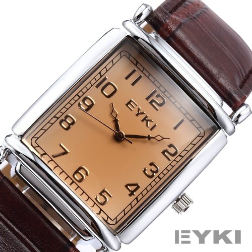 EYKI Classic Rectangle Dial Brown Leather Band Men's Couple Dress Wrist Watch EKI059 รูปที่ 6