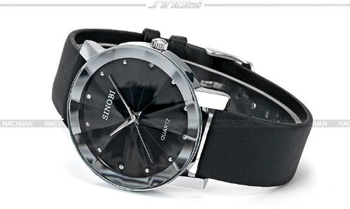 SINOBI Crystal Elegant Mens Women Black Quartz Leather Wrist Quartz Watch Gift SNB021 รูปที่ 4
