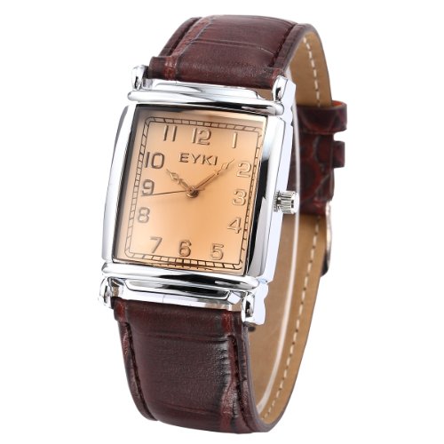 EYKI Classic Rectangle Dial Brown Leather Band Men's Couple Dress Wrist Watch EKI059 รูปที่ 1