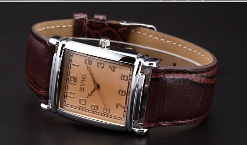 EYKI Classic Rectangle Dial Brown Leather Band Men's Couple Dress Wrist Watch EKI059 รูปที่ 4