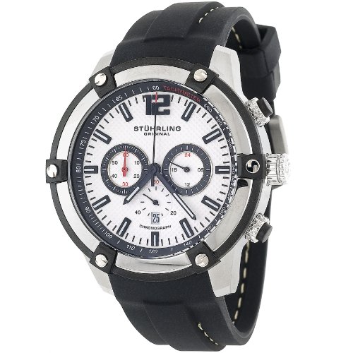 Stuhrling Original Men's 268.332D62 Champion Victory Quartz Chronograph Date Silver Dial Black Rubber Strap Watch รูปที่ 3