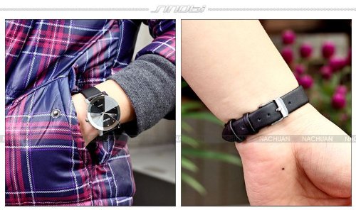 SINOBI Crystal Elegant Mens Women Black Quartz Leather Wrist Quartz Watch Gift SNB021 รูปที่ 6