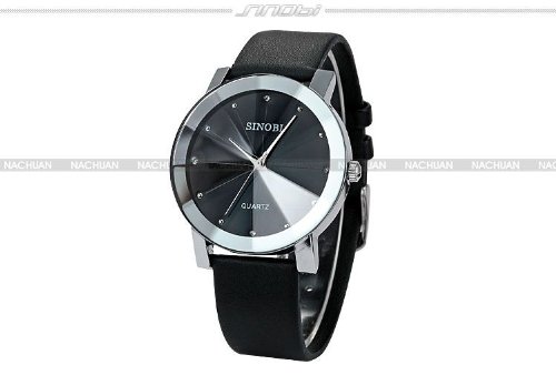 SINOBI Crystal Elegant Mens Women Black Quartz Leather Wrist Quartz Watch Gift SNB021 รูปที่ 3