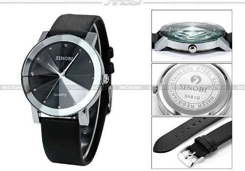 SINOBI Crystal Elegant Mens Women Black Quartz Leather Wrist Quartz Watch Gift SNB021 รูปที่ 5