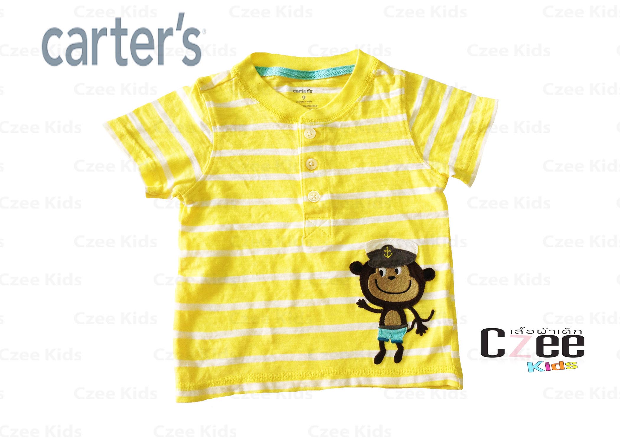 เสื้อผ้าเด็ก เสื้อยืดปักลายลิงน้อย สีเหลืองสลับขาว Carter’s รูปที่ 1