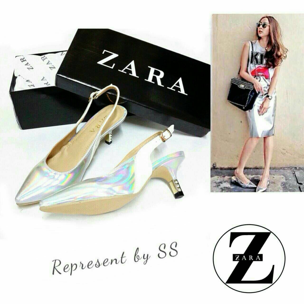 พร้อมส่งค่ะ   ขายดีมาก!! อัพไซด์พร้อมรีวิว Zara ส้นทอง งานพรีเมี่ยมกล่องดำ Zara ทูโทนหนังแก้ว รูปที่ 1