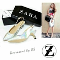 พร้อมส่งค่ะ   ขายดีมาก!! อัพไซด์พร้อมรีวิว Zara ส้นทอง งานพรีเมี่ยมกล่องดำ Zara ทูโทนหนังแก้ว